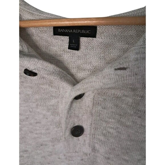 Banana Republic Henley Hoodie Sweater Men's Large Gray Cotton Linen Long Sleeve - Picture 2 of 9